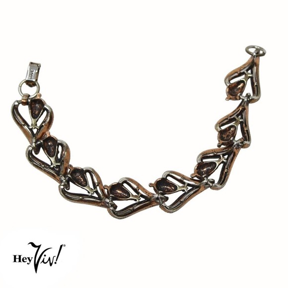 Vintage Signed Star Copper Color Metal Textured Leaf Bracelet 7 1/2" - Hey Viv - Picture 3 of 6